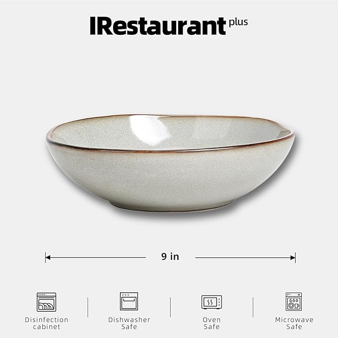 Organic Shape Restaurant Salad plate 9", Commerical Grade Catering Stoneware Plates in Ir-regular Organic Shape, Chip & Scratch Resistant, Glossy Reactive Glaze Grey, Case of 12