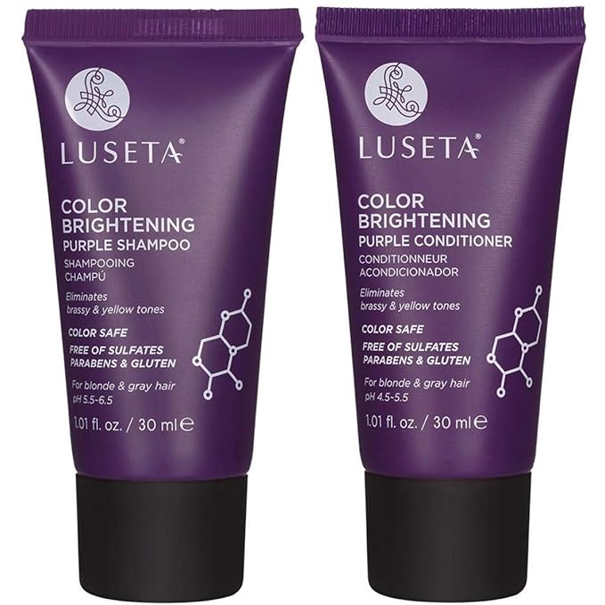 Luseta Color Brightening Purple Shampoo and Conditioner Travel Kit for Blonde and Gray Hair -Infused with Cocos Nucifera Oil to Help Nourish, Moisturize and Condition Hair, 2x1.01oz-BrightBean Baby
