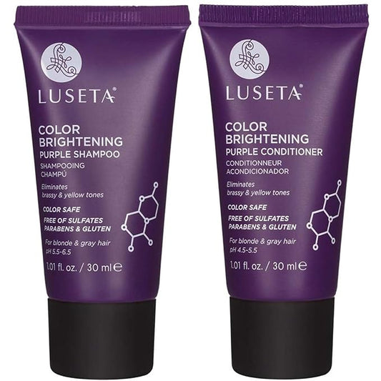 Luseta Color Brightening Purple Shampoo and Conditioner Travel Kit for Blonde and Gray Hair -Infused with Cocos Nucifera Oil to Help Nourish, Moisturize and Condition Hair, 2x1.01oz-BrightBean Baby