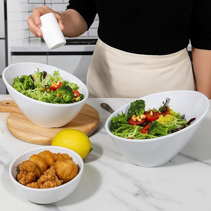 TP Salad Bowls Set of 4, 26 oz Melamine Serving Bowls for Pasta, Cereal, and Snacks, Lightweight and Durable, Dishwasher Safe, White Bowls for Restaurant, Kitchen, Daily Use