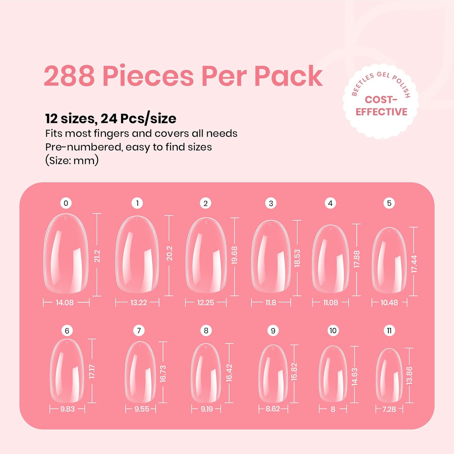 Beetles Gel Nail Tips 288Pcs Pre-Shaped Short Oval Fake Nails Gelly Tips Clear Press on Nail Tips Full Cover False Nails Gifts for Girls Women Gelly Tips Home DIY Nail Salon-BrightBean Baby