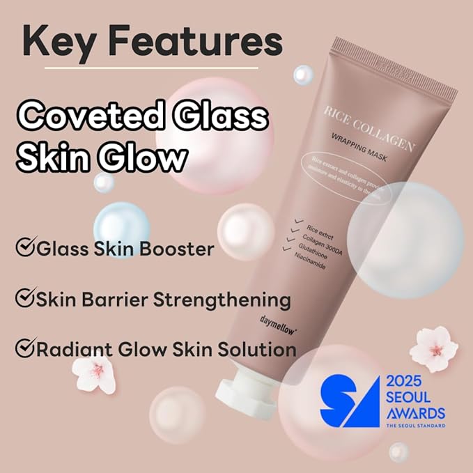 daymellow Rice Collagen Wrapping Mask 2.36 fl. oz / 70ml – Korean Peel-Off Facial Mask with Hydrolyzed Collagen, Hydrating & Firming, Overnight Gentle Pore Tightening for Glowing Glass Skin-BrightBean Baby