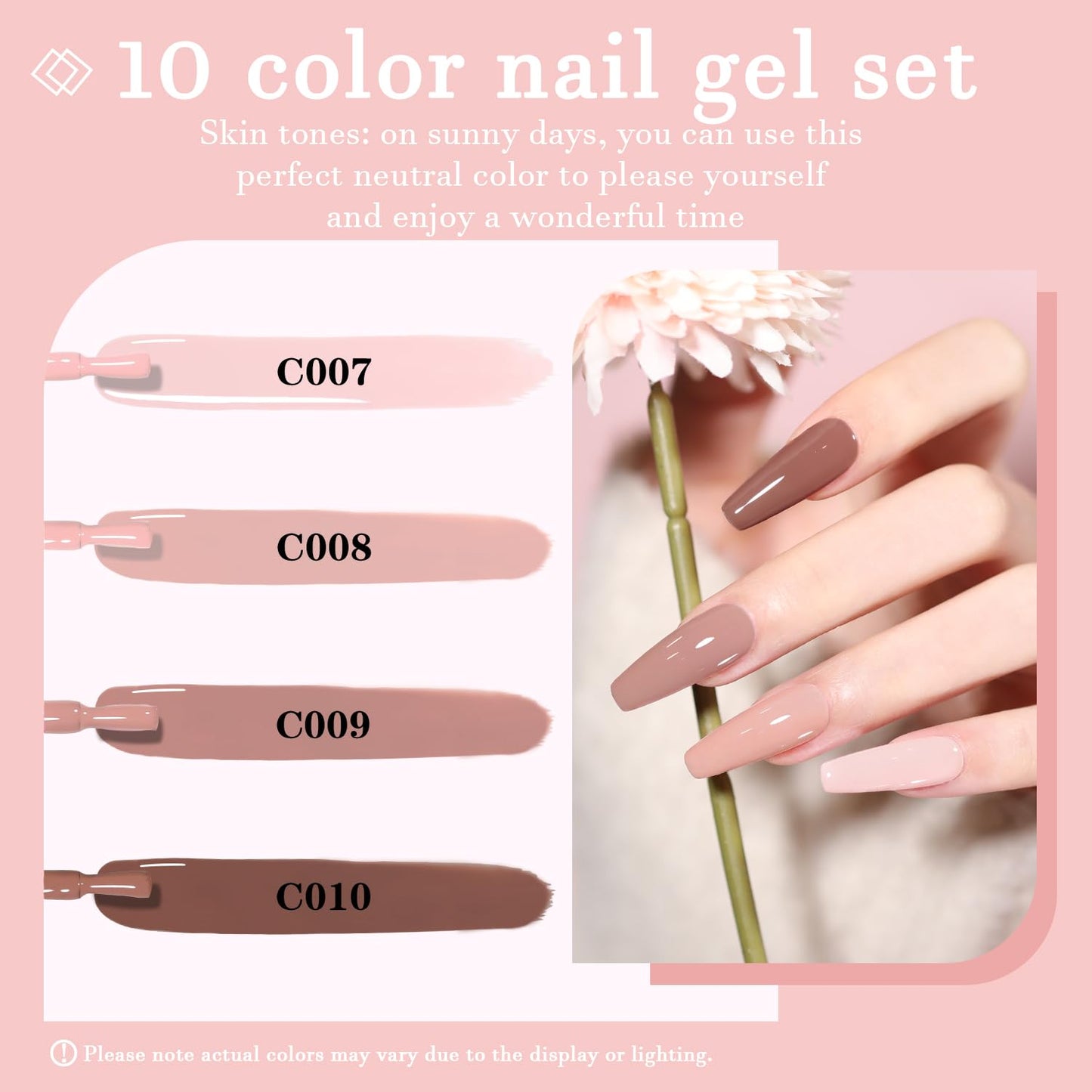 Nude Gel Nail Polish Set, 10 Colors Neutral Gel Polish Nude Pink Skin Tone Glitter Nail Polish Gel Starter Kit Soak Off All Season LED Manicure DIY Salon Gifts for Women Girls-BrightBean Baby