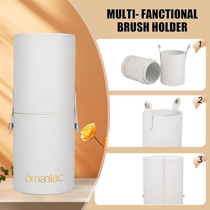 OMANIAC Makeup Brush Set Professional, 12 Pearlescent Wood Handle Makeup Brushes, Premium Cruelty-Free Synthetic Fiber Hair, Travel Make up Brushes Set with Case (White).-BrightBean Baby