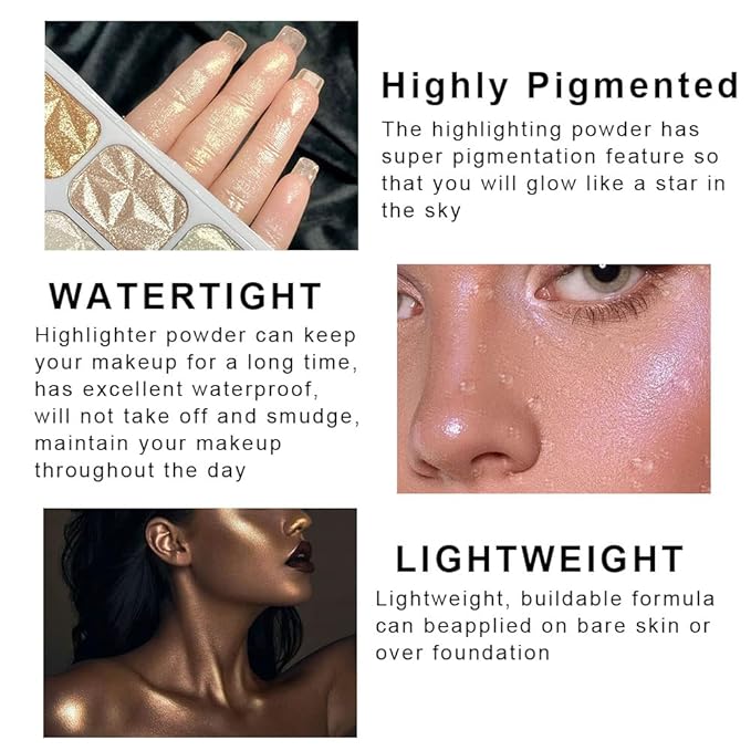 evpct 8 Colors Highlighter Makeup Palette for Face Highlighters & Luminizers iluminadores de maquillaje profesional Gold Cheek Diamond Shimmer Stick Glitter Contour Bronzer and Highlighter Palette-BrightBean Baby