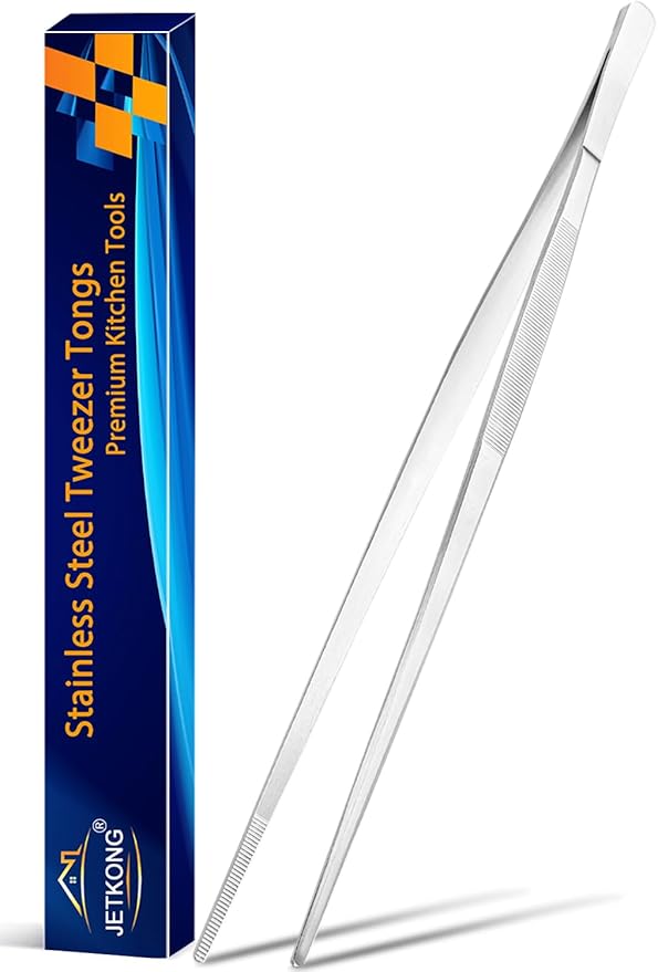 JETKONG 16 Inch Cooking Tweezers Extra Long Kitchen Tweezers, Large Stainless Steel Tweezer Tongs for Cooking Grilling and BBQ