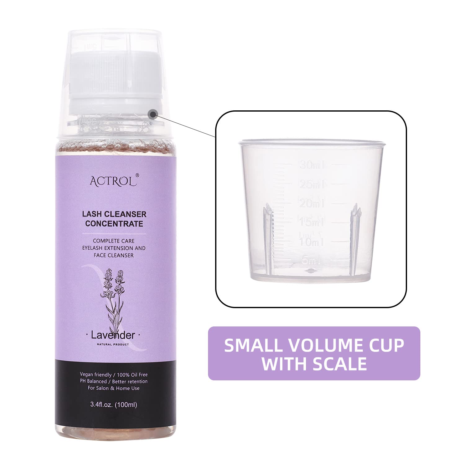 Eyelash Shampoo Concentrate 100ml Lash Extensions Cleanser Concentrate Lavender Foaming Shampoo Paraben & Sulfate Free Wash for Extensions Lashes with Salon Home Care-Makes 60ml Bottles-BrightBean Baby