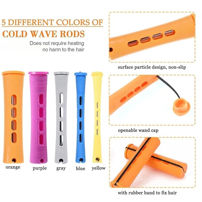 100pcs Hair Curling Rods Set - Plastic Cold Wave Rollers for Natural, Long or Short Hair Styling - Women's DIY Hairdressing Tools in Orange, Purple, Gray, Blue, Yellow-BrightBean Baby