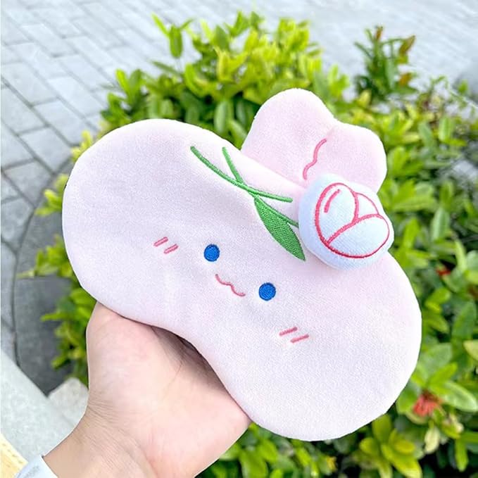 PERFECTSIGHT Rabbit Sleep Eye Masks, Cute Plush Sleep Eye Cover Lightweight Adjustable Eyeshade Faux Fur Mask Cover for Women Men Sleep Travel Nap, Pink Bunny Tulip-BrightBean Baby
