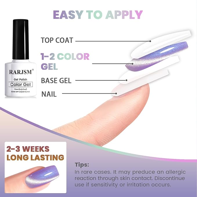 RARJSM Sparkle Diamond Pearl Cat Eye Gel Nail Polish Set 6pcs Velvet Silver Shimmer Pink Green Blue Purple White Glitter Mermaid Swirl Shell Thread Effect with Magnet Stick UV LED Curing Requires-BrightBean Baby