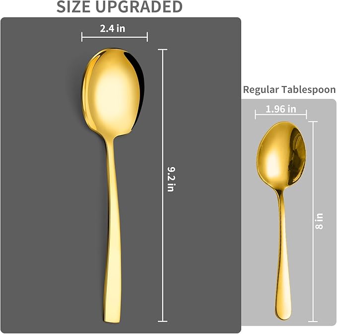 4 Piece Stainless Steel Serving Spoons Set - 4 Large Spoons, 9.2-Inch, Dishwasher Safe, for Parties/Kitchen/Buffet/Catering,Gold