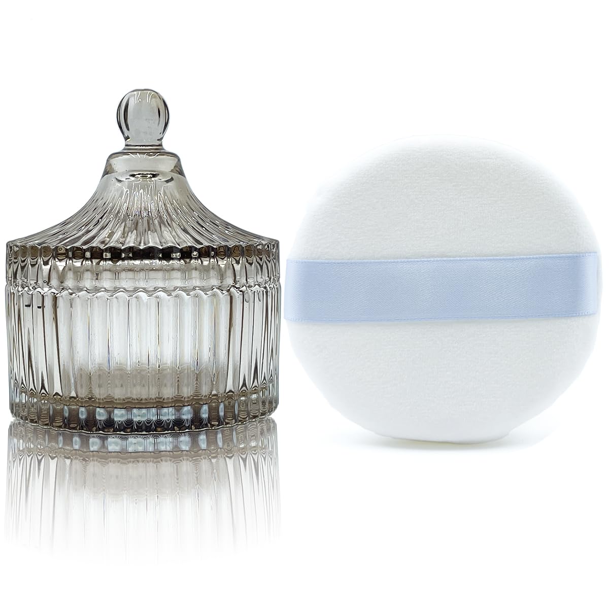 Ultra Soft Powder Puff and Container 3.3" High Density Velvet Dusting Washable Reusable Powder Puff,Body Powder Puff and Glass Jar Holder Loose Powder Box with Puff for Face Makeup(Tawny)-BrightBean Baby