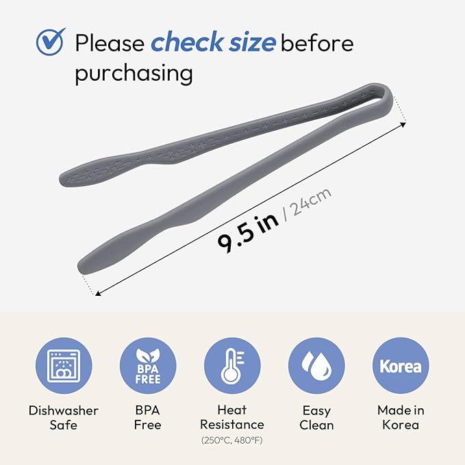 carrotez Silicone Tongs for cooking, Anti-Slip,Non-Scratch kitchen tongs 9.5 Inch 1 Pack - Modern Gray