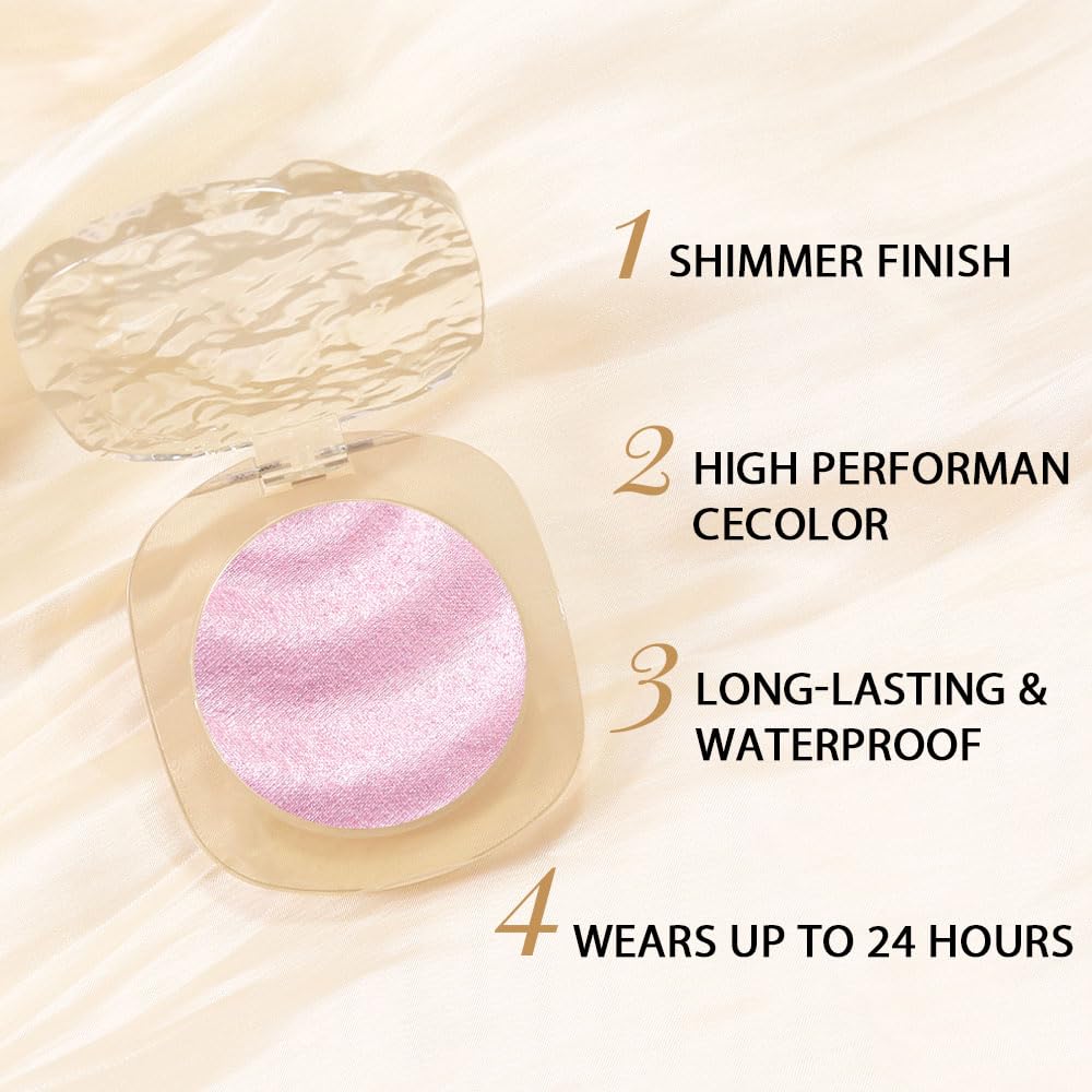 Pink Shimmer Glitter Sparkling Monochrome Eyeshadow Palette,Metallic Single Eye Shadow Palette for Older Women,Long Lasting Naturing-Looking Eye Makeup-BrightBean Baby