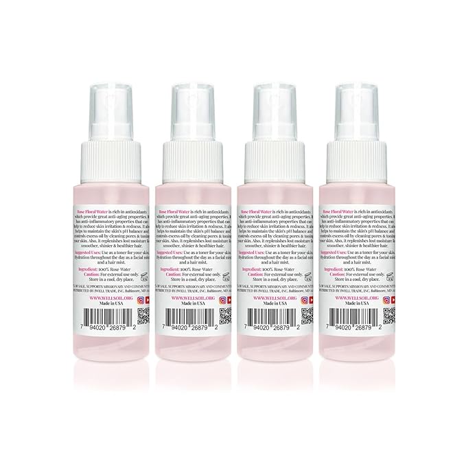 Well's Oil Rosewater Mist Spray (Pack of 4 * 2 Fl oz) – Hydrates, Soothes & Refreshes | 100% Natural | No Chemical | for All Skin and Hair Types-BrightBean Baby