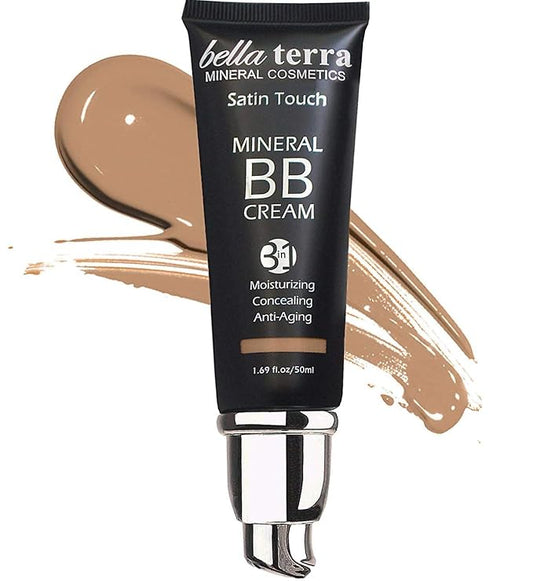 Bellaterra Cosmetics Mineral BB Cream - Tinted Moisturizer & Foundation, Hypoallergenic, Buildable Coverage, Oil-Free, Non-Comedogenic, Vegan, 1.69oz, Medium Tan 105-BrightBean Baby