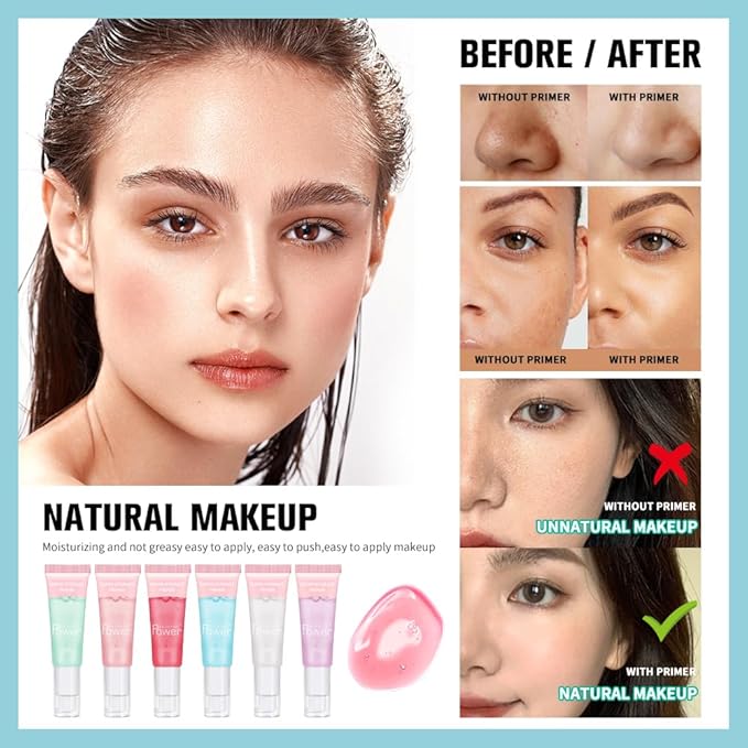 AKARY Gel-Based & Hydrating Face Primer For Smoothing Skin & Gripping Makeup With Hyaluronic Acid, Long-Wear Foundation Face Primer for Oil Control, Pores Fine Lines Minimizer, 0.81 Fl Oz, 01 Clear-BrightBean Baby