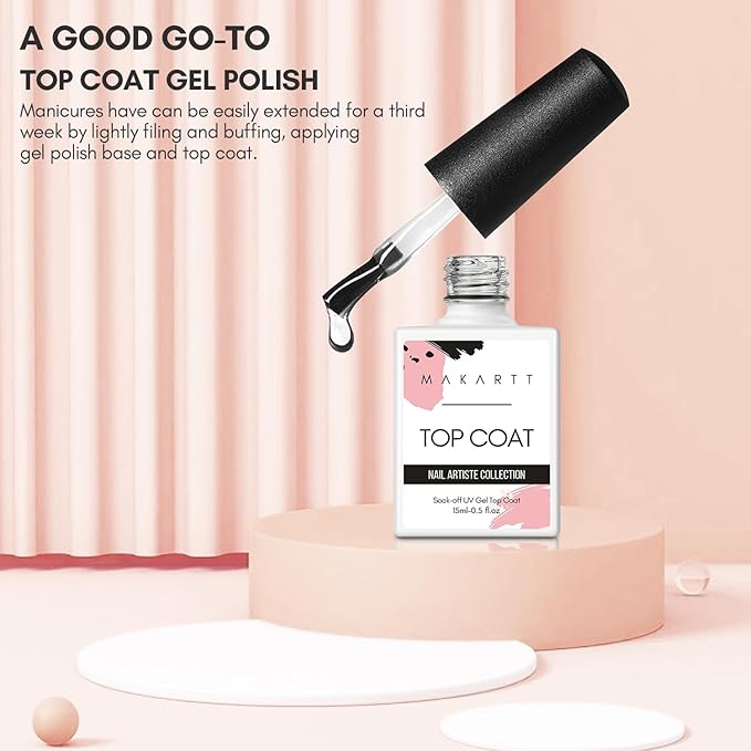 Makartt Gel Top Coat No Wipe, 15ML Clear Top Coat Gel Nail Polish, High Gloss Shine Finish Long Lasting Soak Off UV Nail Lamp Need for Acrylic Nails, Salon Quality Home DIY Manicure-BrightBean Baby