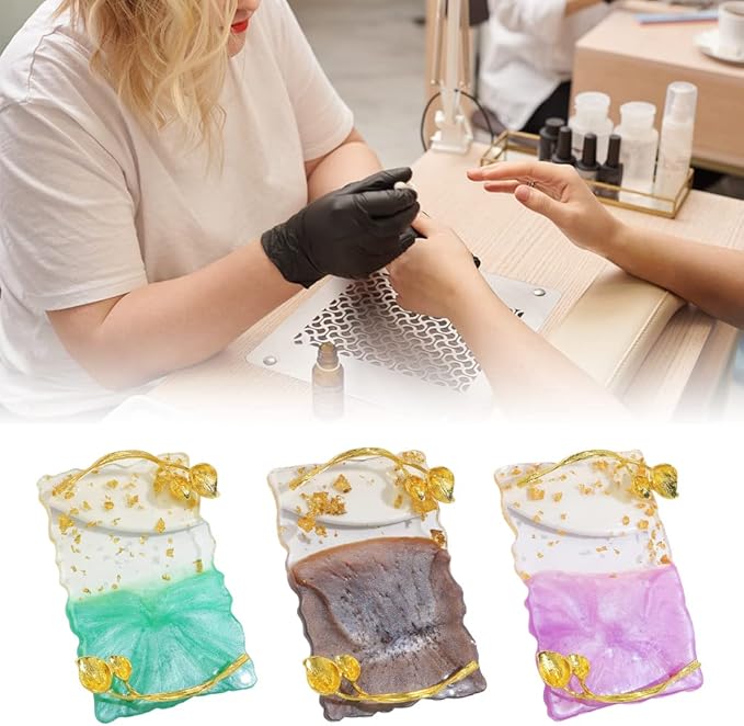 Resin Nail Art Palette, Nail Art Painting Palettes with Nail Palette Stirring Rod Gold Edge Nail Holder Nail Art Display Board Fashion Delicate Nail Tool Accessories, Type 3-BrightBean Baby