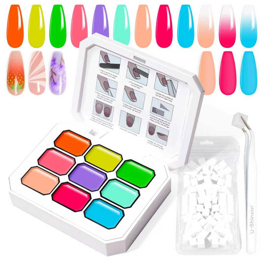 Gradient Painting Gel, 9 Neon Colors Ombre Gel Nail Polish Light Rainbow Hot Pink Blue Green for Pigment Pat Nails Aura Nails, French Manicure DIY Nail Art Rainbow Candy Set-BrightBean Baby