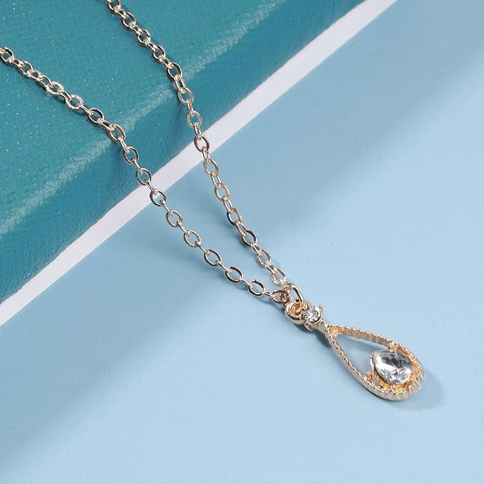 Vintage Tiny Teardrop Crystal Necklace Choker Gold Rhinestone Dot Pendant Necklace Chain Water Drop Choker Necklace Minimalism Necklace Chain Jewelry for Women and Girls-BrightBean Baby