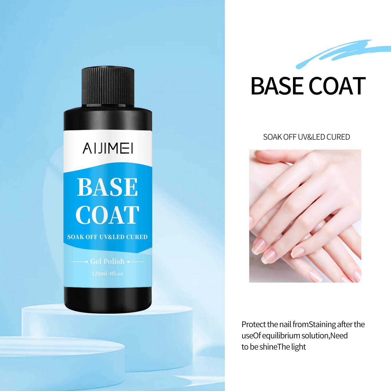 AIJIMEI 120ml Base Coat Quick Dry Basecoat for Nails 4oz For Base Coat Gel Nail Polish for Nail Art Salon Home DIY LongLasting-BrightBean Baby