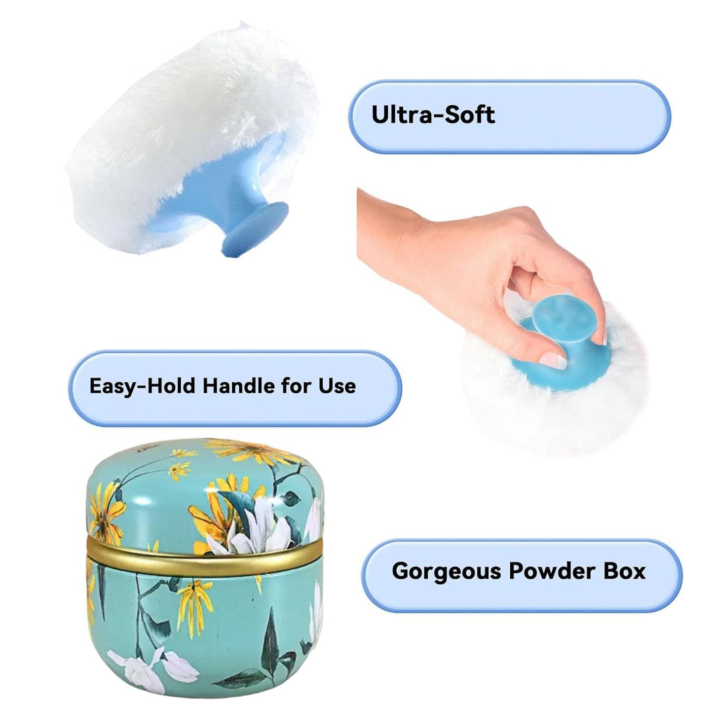 Body Powder Puff and Container, 3.35" Portable Dusting Powder Container with Soft Puff LoosePowder Case Box Jar with Lids for Baby Women Home and Travel Use-BrightBean Baby