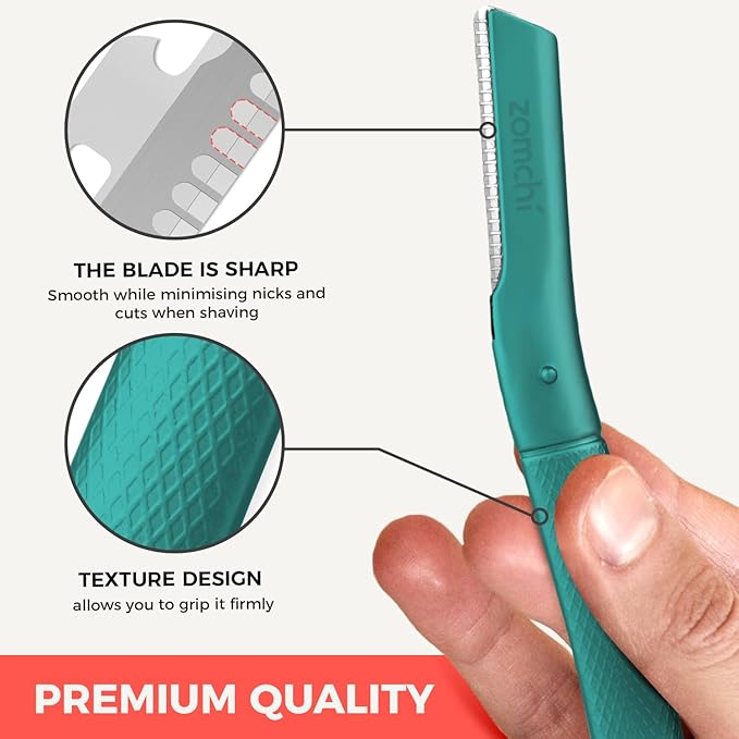 ZOMCHI Eyebrow Razor, Face Razors for Women&Men, Eyebrow Trimmer Shaper with Precision Cover, Facial Shaver with 6 Blades (Green)