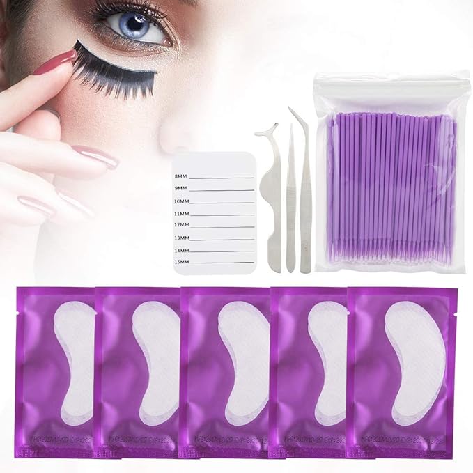 5 Pairs Under Eye Pads With Eyelash Holder Pallet and Brush and Tweezers Set, Lint Lash Extension Eye Gel Patches for Eyelash Extension Eye Mask Beauty Tool-BrightBean Baby