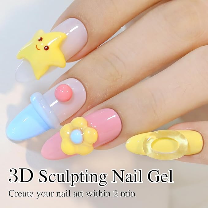 Double Rhythm 3D Clear Solid Sculpting Gel for Nail Art - Non-Sticky Hard Gel for Building, Carving, Molding Extension - Soak Off UV/LED Salon Home DIY 0.5 Oz (Clear)-BrightBean Baby