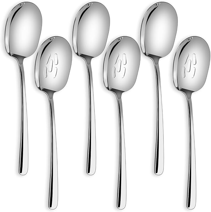 SOLEADER Extra Large Serving Spoons for Buffet, 12 Inch Stainless Steel Serving Spoons, Big Spoons for Serving Food, Pack of 6