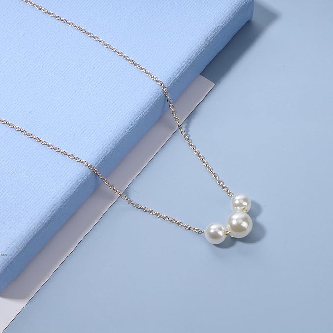 Boho Pearl Choker Necklace Gold Pearl Pendant Necklace Tiny Pearl Floating Necklace Minimalist Wedding Necklace Jewelry Women and Girls Gifts-BrightBean Baby