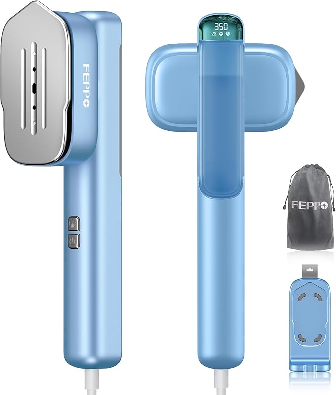 FEPPO Travel Steamer for Clothes, 110-240V Dual Voltage Portable Mini Steamer & Iron 2in1, 1100W Powerful Garment Steamer, Fast Heat Up, Travel Size, HD Display, for Home & Global & Europe Travel-BrightBean Baby