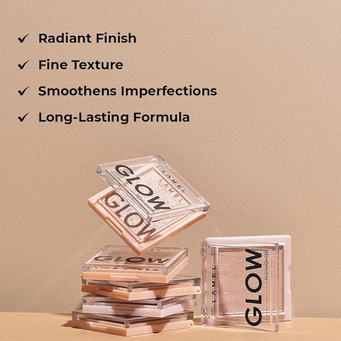 LAMEL Glow Highlighter: Face Make Up & Contour Palette in Deep, Vibrant Colors - Natural Shimmer - Compact Size & Perfect for Travel - Cruelty Free - 3.8gr/0.13 oz 402 (Sun)-BrightBean Baby