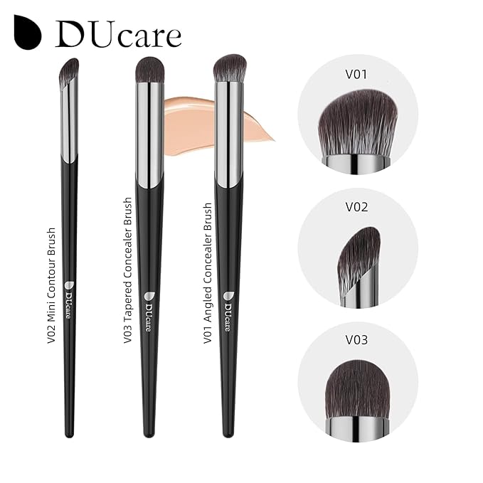 DUcare Tapered Small Concealer Brush Under Eye, Nose Contour Brush Mini Makeup Brushes Ideal for Liquid, Cream, and Powder Concealer(V03)-BrightBean Baby
