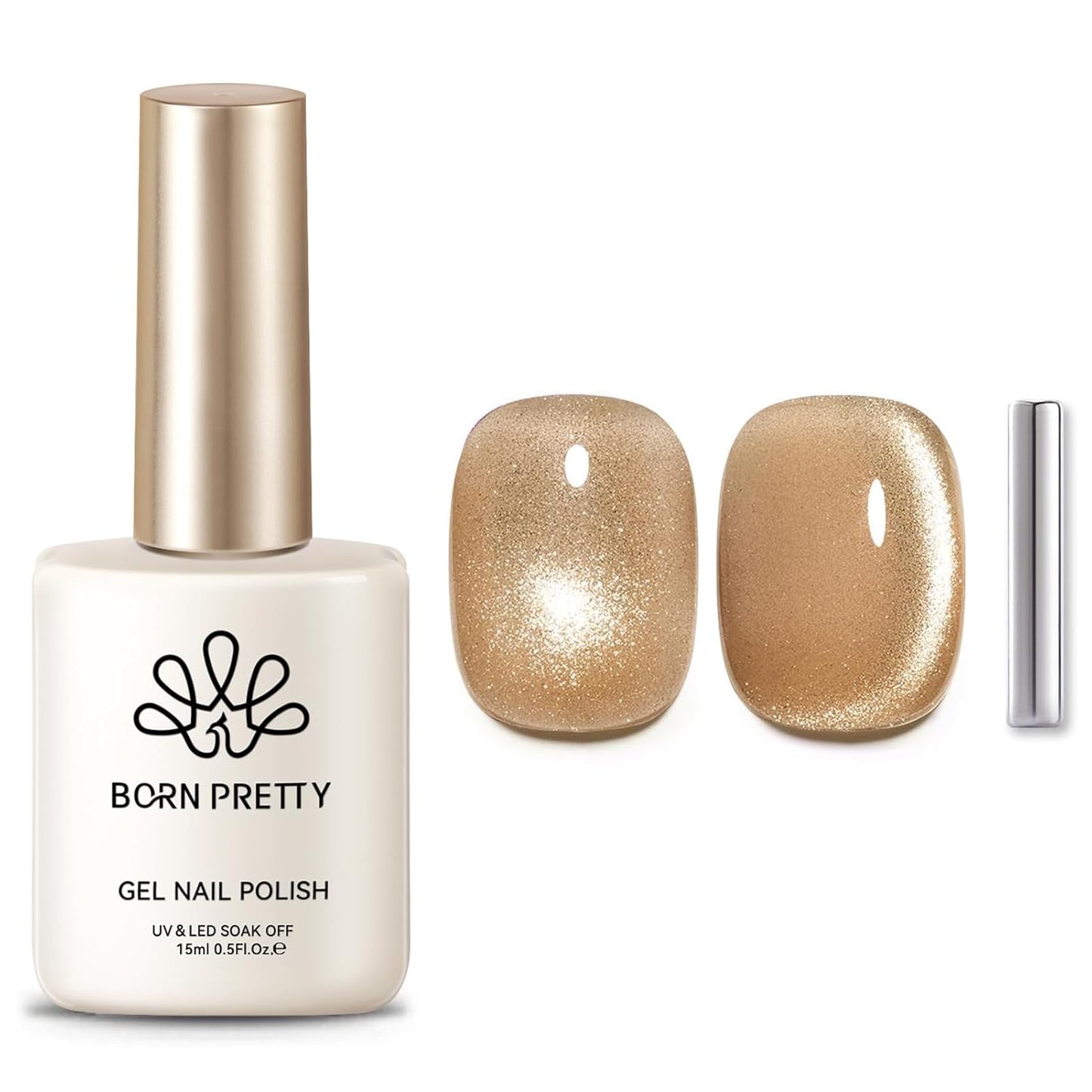BORN PRETTY Cat Magnetic Eye Gel Nail Polish, Champagne Glitter Cat Magnetic Gel Nail Polish Magnetic Nail Polish for Nail Art Manicure Salon DIY at Home 15ML-BrightBean Baby