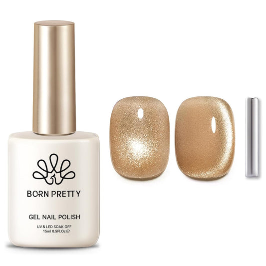 BORN PRETTY Cat Magnetic Eye Gel Nail Polish, Champagne Glitter Cat Magnetic Gel Nail Polish Magnetic Nail Polish for Nail Art Manicure Salon DIY at Home 15ML-BrightBean Baby