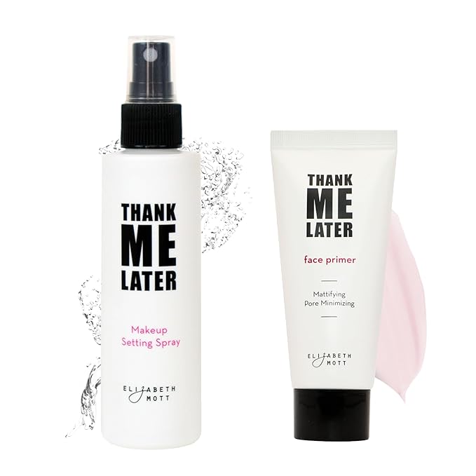 Elizabeth Mott Thank Me Later Primer & Setting Spray Duo – Oil-Control Face Primer for Smooth, Matte Finish & Hydrating Setting Spray with Niacinamide for Dewy, Long-Lasting Makeup – 30g + 95ml-BrightBean Baby