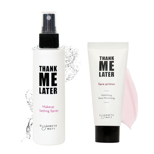 Elizabeth Mott Thank Me Later Primer & Setting Spray Duo – Oil-Control Face Primer for Smooth, Matte Finish & Hydrating Setting Spray with Niacinamide for Dewy, Long-Lasting Makeup – 30g + 95ml-BrightBean Baby