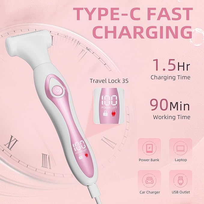 RUIM Electric Razors for Women, 4-in-1 Painless Bikini Trimmers with LED Display, Rechargeable Wet/Dry Body Razors for Arms, Legs, Pubic Hair, Face-BrightBean Baby