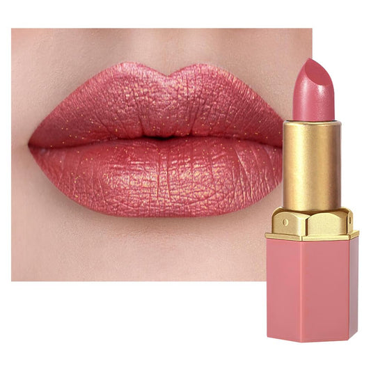 Coral Pink Metallic Lipstick for Women,Lightweight Shimmer Frosted Lipstick,Glitter Lip Gloss Stain Long Lasting Waterproof Smudge Proof 24 Hour Full Coverage Lip Makeup,Vegan-BrightBean Baby