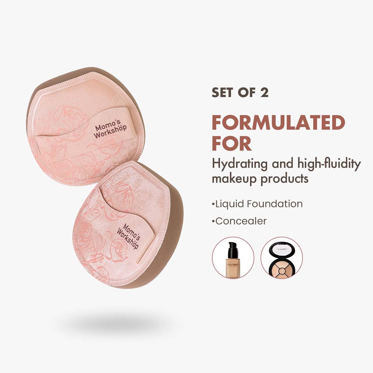 Makeup Sponge, Rubycell, Flat-cut Shape,Foundation Sponges with Glossy PU Leather, for Liquid/Sheer Foundations, Cosmetic Puff, Medium Bounce,Travel Friendly & Reusable,2pcs & Storage Case-BrightBean Baby