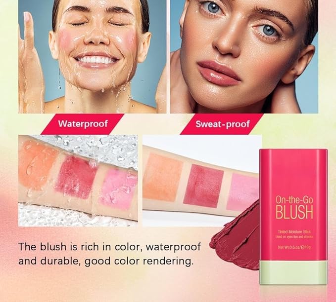 Blush Rare Beauty Liquid Blush Cream Blush Stick For Cheeks Natural Blendable Powder Blusher Stick On The Go Blush Brushes For Makeup Cheeks,Natural Waterproof, Long Lasting (red)-BrightBean Baby