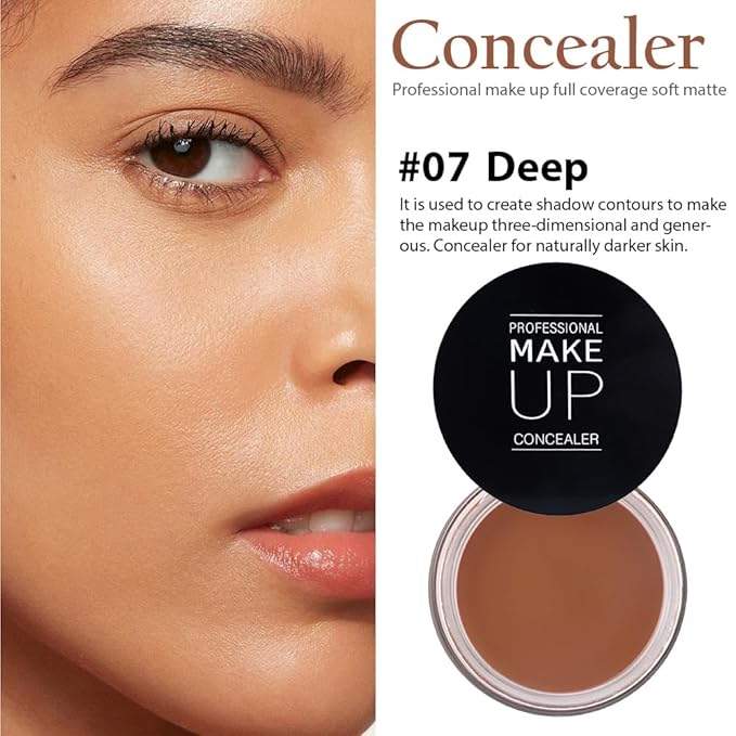 Pot Concealer with Makeup Brush Set,Tattoo Color Correcting Concealer,Full Face Color Correcting Conceal Foundation,Under Eye Concealer Brightener Dark Eye Ring corrector de ojeras (07-DEEP)-BrightBean Baby