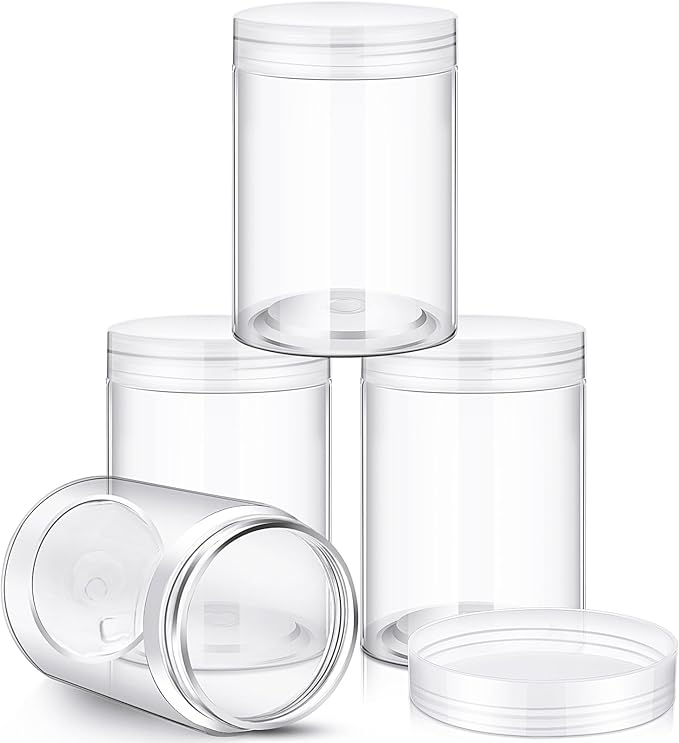 SATINIOR 24 Pieces Empty Clear Plastic Jars with Lids Round Storage Containers Wide Mouth for Beauty Product Cosmetic Cream Lotion Liquid Butter Craft and Food(Clear Lid,10 oz)-BrightBean Baby