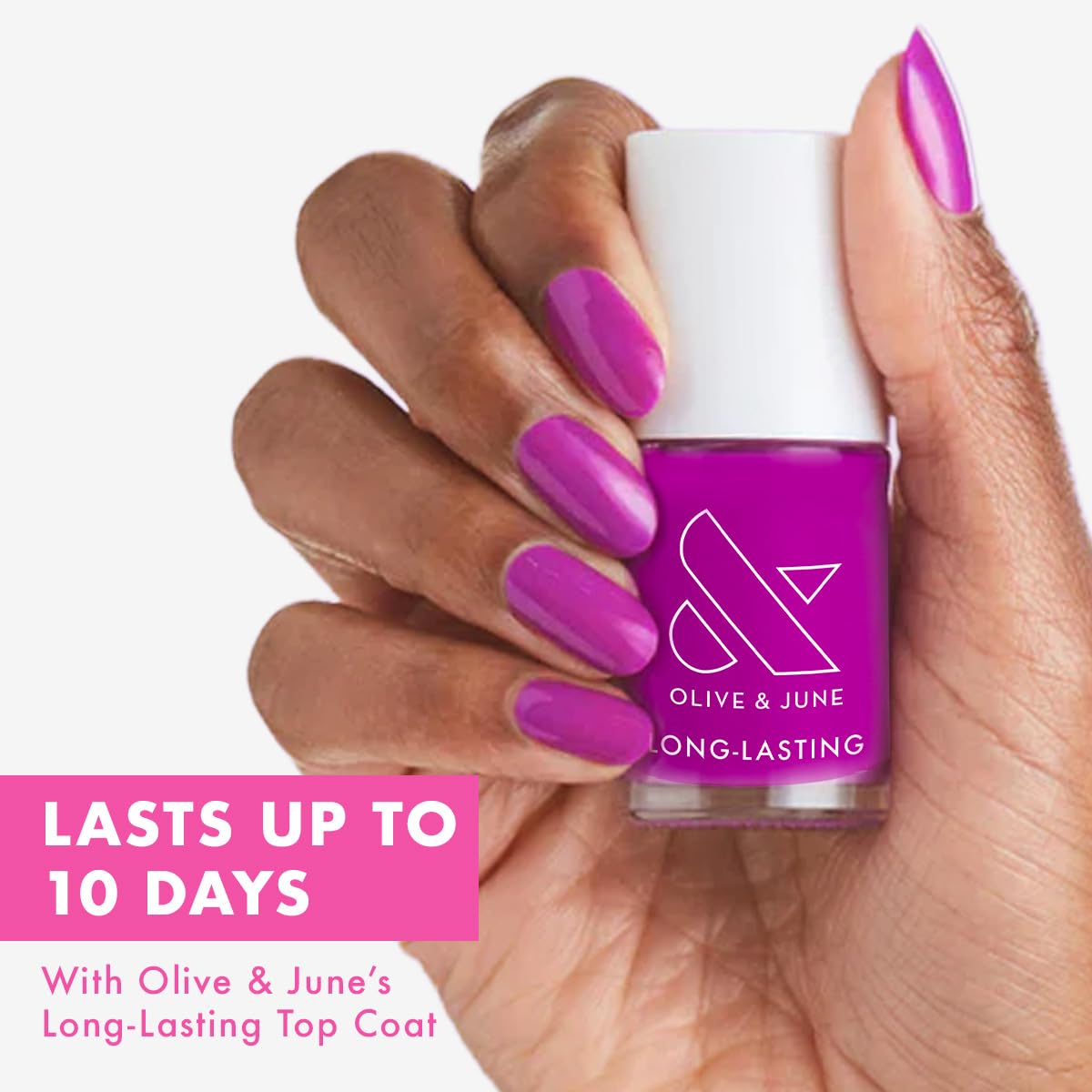 Olive & June Long Lasting Nail Polish | Plump Gel-Like Finish No Lamp Needed | Lasts up to 10 days | Salon-Quality at Home | 15-Free Vegan Cruelty-Free Chip-Resistant Shine | Grape Soda Daring Purple-BrightBean Baby