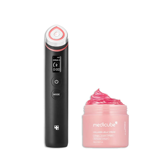 medicube Booster Glow Duo for Poreless Radiance: Age-R Booster Pro (Black) and Collagen Jelly Cream 50ml-BrightBean Baby