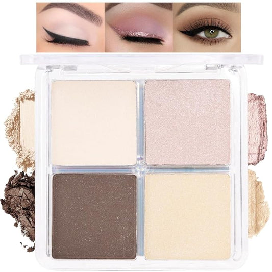 4 Colors Beige Nude Brown Pink Yellow Eye Shadow Powder Palette Makeup, Neutral Travel Matte Shimmer Creme QuadsEyeshadow Palette for Women Highly Pigmented Waterproof, paleta de sombras de ojos 01-BrightBean Baby