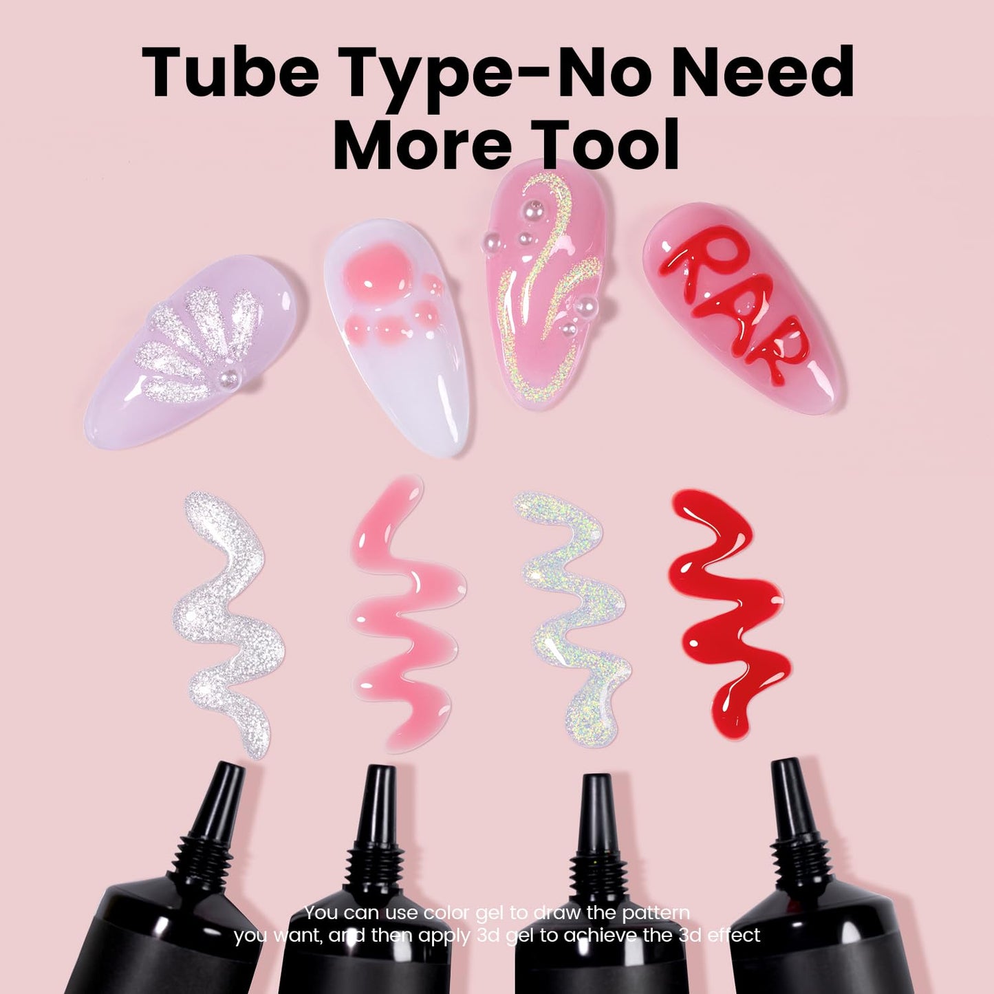 RARJSM 3D Nail Art Sculpture Gel Nail Polish Silver White Glitter Nail Charms Rhinestone Glue No Wipe DIY Drawing Hard Nail Craving Sculpting Gel UV LED Curing Requires Nail Decoration Manicure Design-BrightBean Baby