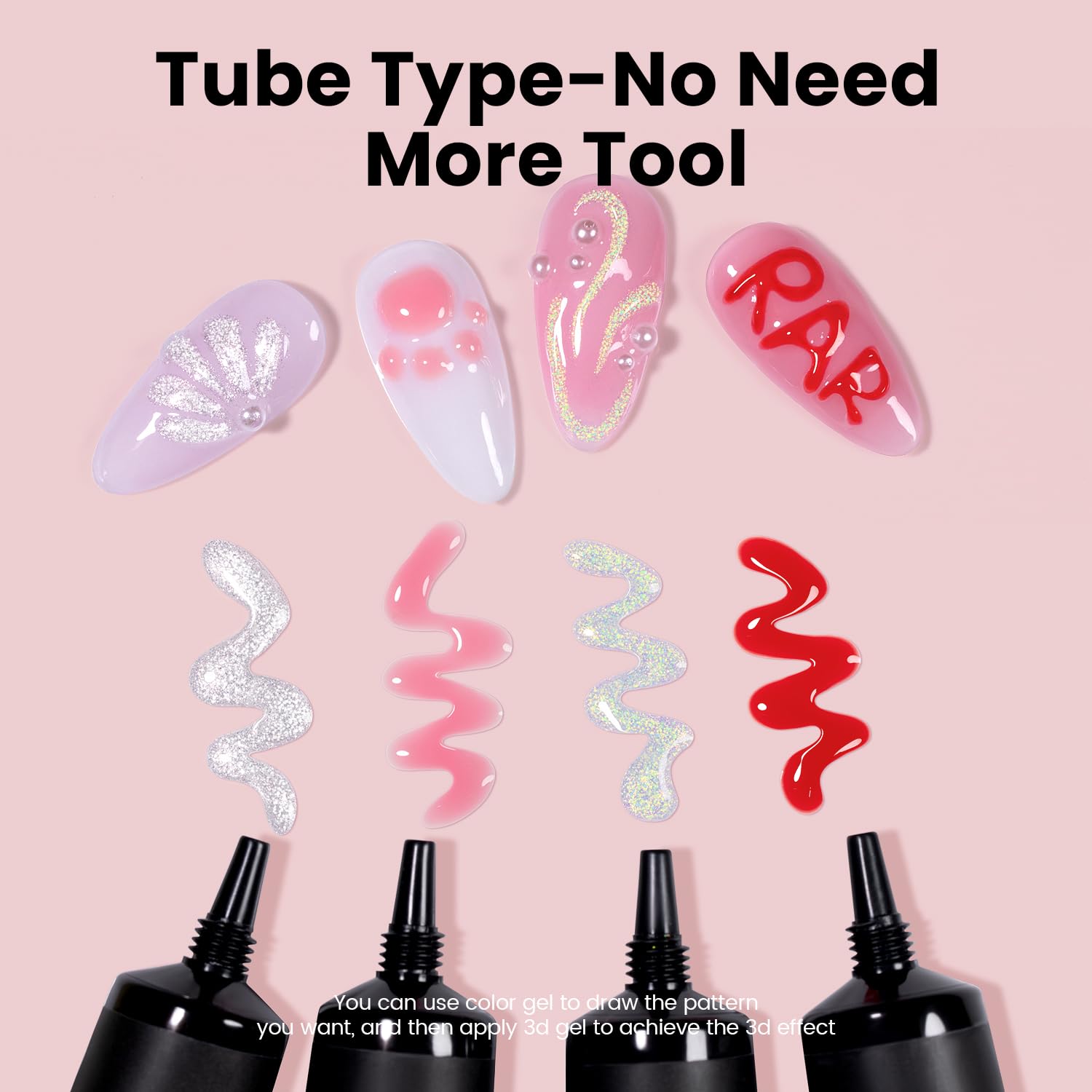 RARJSM 3D Nail Art Sculpture Gel Nail Polish Silver White Glitter Nail Charms Rhinestone Glue No Wipe DIY Drawing Hard Nail Craving Sculpting Gel UV LED Curing Requires Nail Decoration Manicure Design-BrightBean Baby